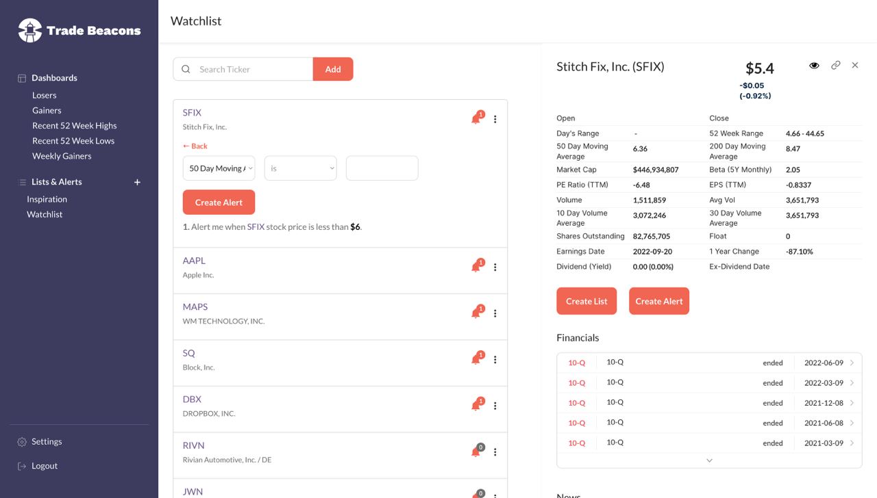 Trade Beacons, built on Bubble