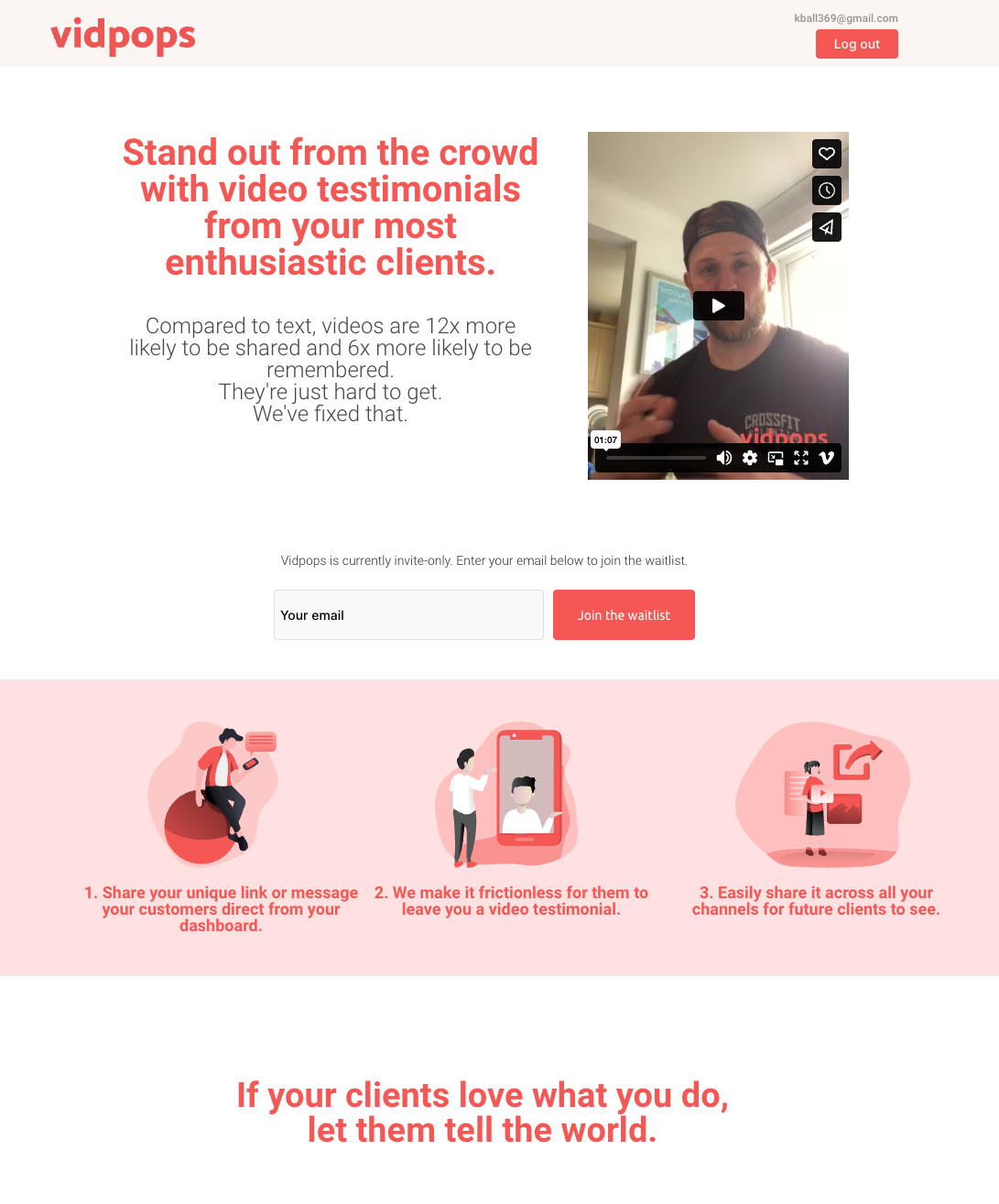 The first Vidpops landing page. At the time I thought it looked fantastic!