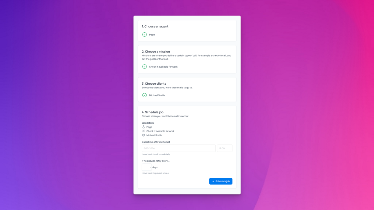 The “Create a job” workflow in my Robot Voice MVP