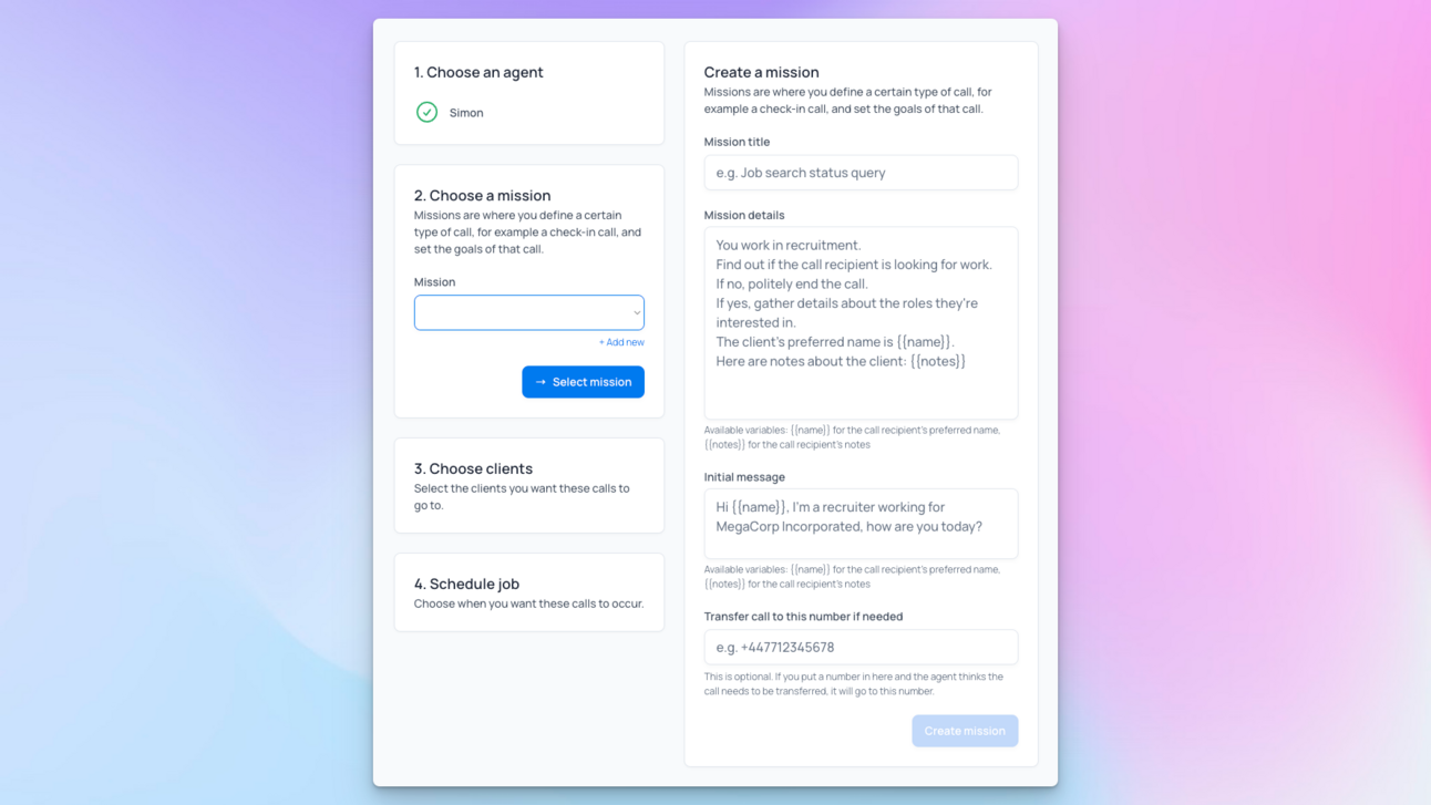 Creating an agent in my voice AI app